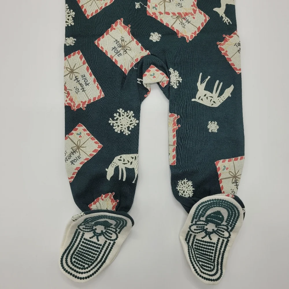 Burt's Bees Baby Footie Sleeper Dark Green White Letters To Santa 3-6mo NEW